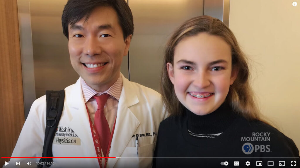 Dr. Urano and one of his patients smiling in PBS documentary on Wolfram Syndrome